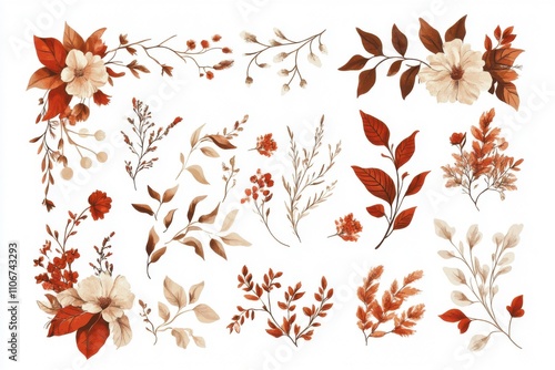 Wallpaper Mural Gathering of retro plant-themed design elements. Flowery borders, corners, and frames in a curvy, timeless aesthetic. Bohemian leaf and twig patterns for social media, packaging Torontodigital.ca