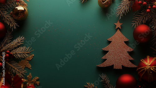 Wallpaper Mural Christmas border with decoration ornaments on background. gold ,green red. Torontodigital.ca