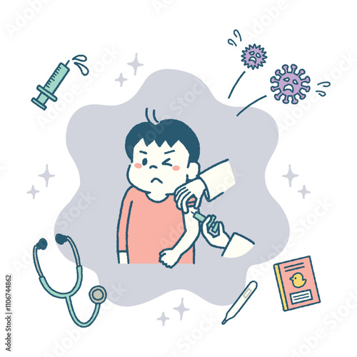 子供　予防接種　注射　免疫　イラスト　男の子
