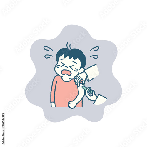 子ども　予防接種　注射　泣く　イラスト　男の子