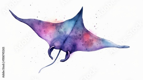 Colorful Manta Ray Watercolor Painting Showcasing the Beauty of Marine Life. Generative AI photo