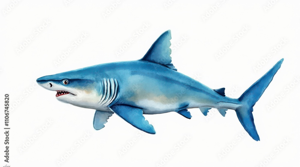 Fototapeta premium Beautiful Watercolor Illustration of a Sea Shark Showcasing Vibrant Marine Life. Generative AI