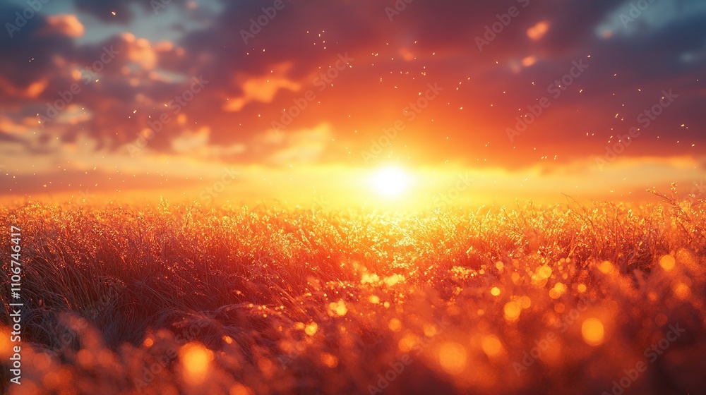 A vibrant sunset over a grassy field, creating a serene and peaceful atmosphere. A vibrant sunset over a grassy field, creating a serene and peaceful atmosphere.