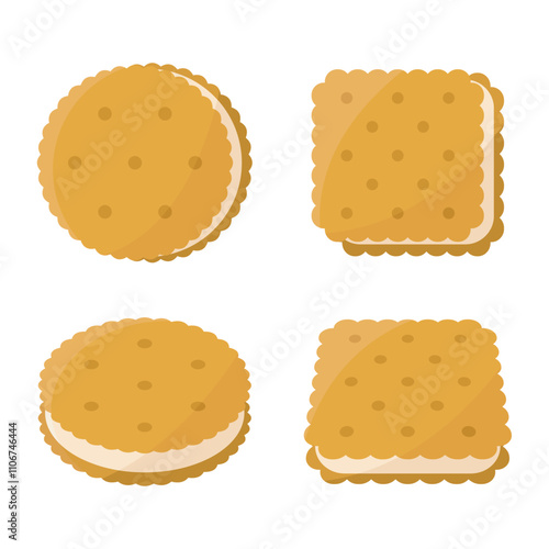 Biscuits vector illustration. Cookies or crackers dessert collection. Sweet and cream biscuit snacks.