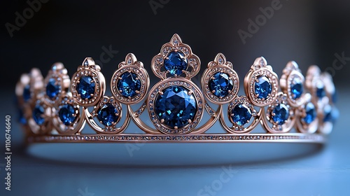 Rose gold crown adorned with sapphires.