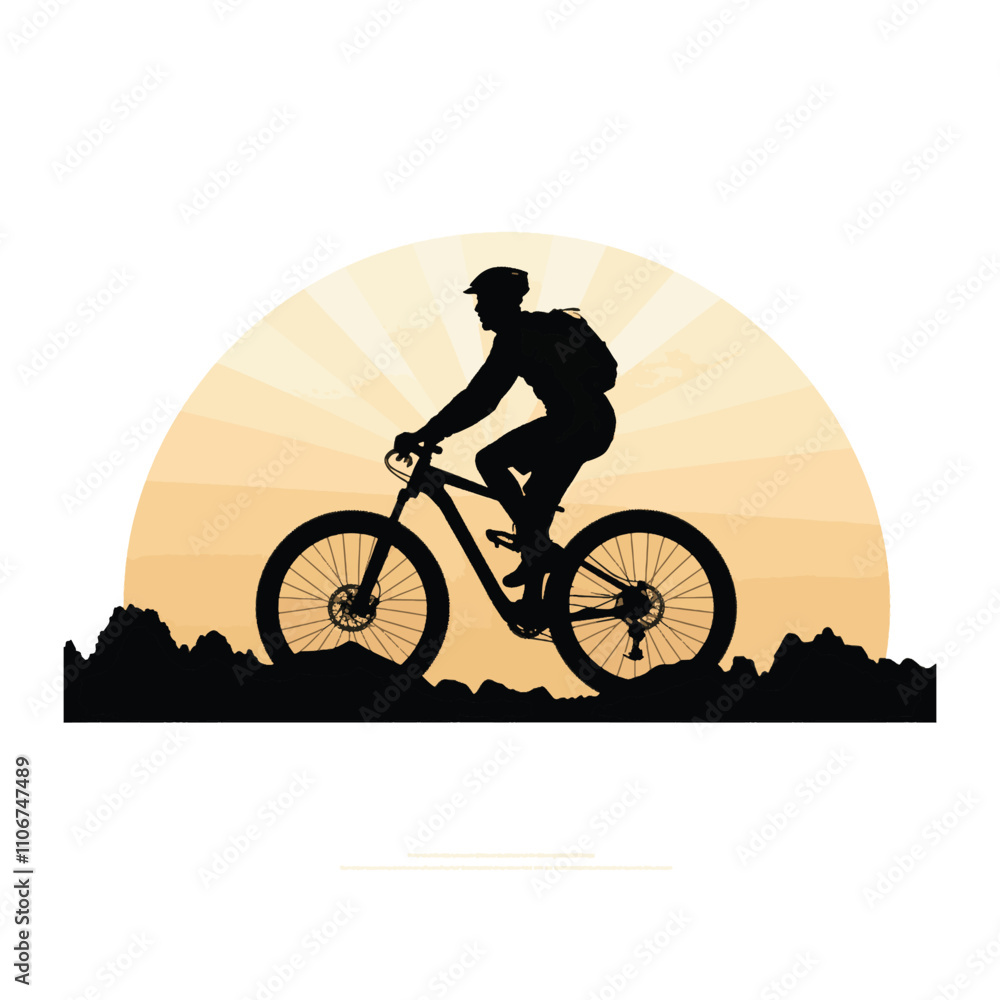 Obraz premium Silhouette of Rider on a Mountain Bike