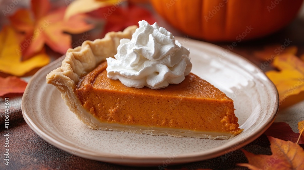 Pumpkin Pie Slice with Whipped Cream Pumpkin Pie Slice with Whipped Cream