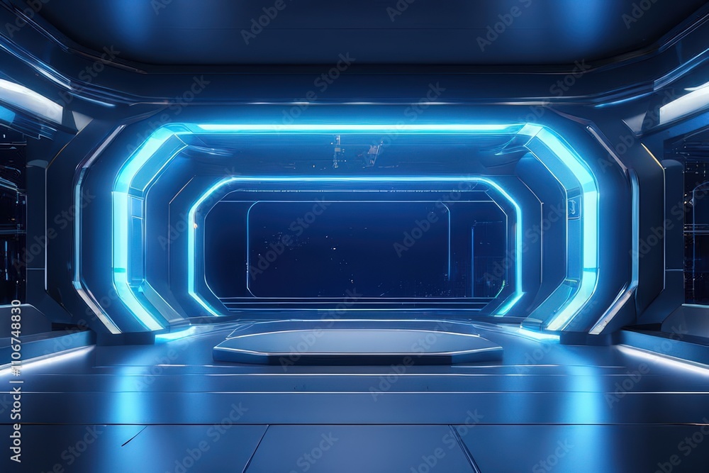 the AI Image Generator, Interior with Blue Neon Lighting the AI Image Generator, Interior with Blue Neon Lighting