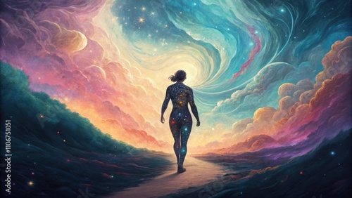 Wallpaper Mural Psychic and Mystical Air A surreal painting captures an otherworldly scene where a s moves through a dreamlike landscape filled with swirling colors and abstract shapes. The ss Torontodigital.ca