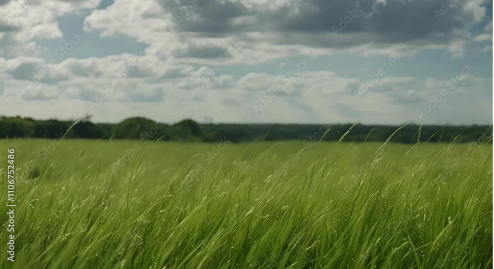 a wind-blown green meadow with a cloudy blue sky a wind-blown green meadow with a cloudy blue sky