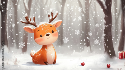 Cute Reindeer Winter Illustration: Adorable Digital Art for Christmas Cheer