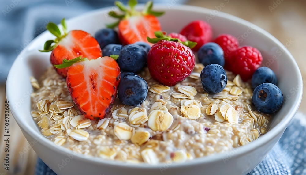a bowl of oats with fresh fruit topping a bowl of oats with fresh fruit topping