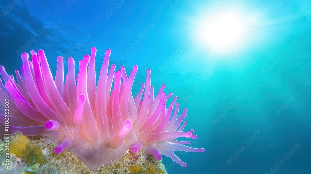 Vibrant Pink Sea Anemone Underwater Coral Reef Scene Vibrant Pink Sea Anemone Underwater Coral Reef Scene