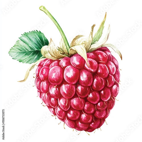 Raspberry fruit watercolor clipart illustration