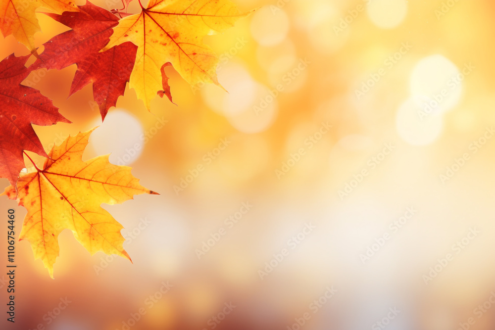 Autumn season with red and yellow maple leaves with soft focus light and bokeh background Autumn season with red and yellow maple leaves with soft focus light and bokeh background