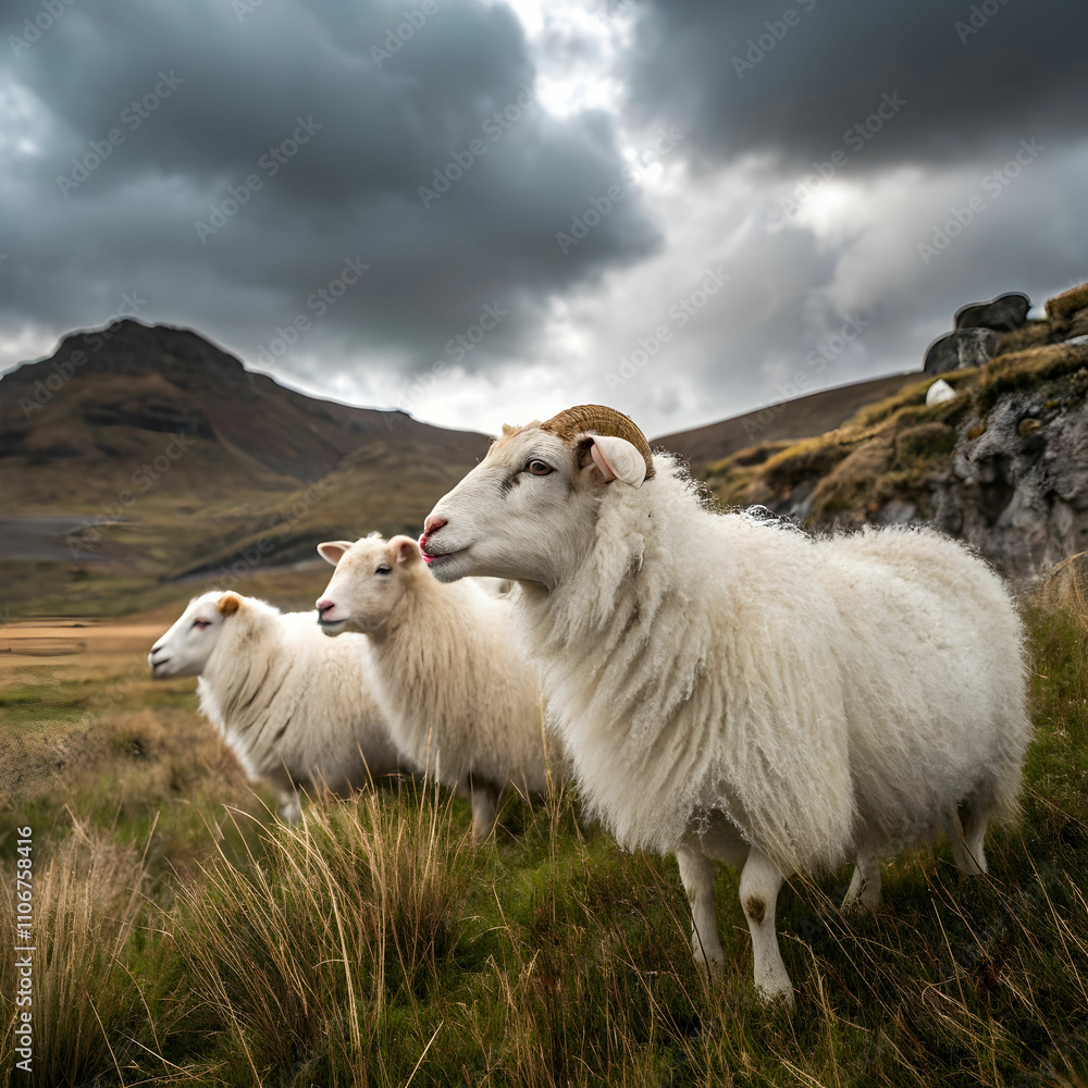 Fototapeta premium closeup shot of three beautiful iceland sheep