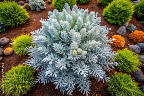 Aerial View of Bushwood Ornamental Wormwood - Gray Bush and Gray Plant for Landscaping and Garden Design Inspiration photo