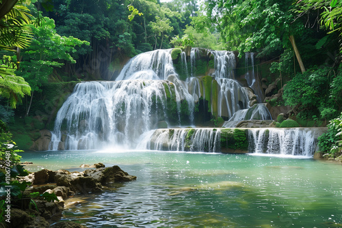  Stunning view of a cascading waterfall surrounded by lush greenery