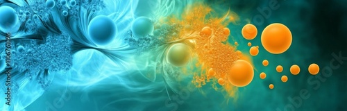 Digital 3d illustration of cancer Futuristic Abstract Art with Floating Spheres on Blue and