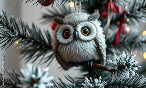 owl christmas An old soviet christmas tree toy owl hangs on a christmas tree  animal, decoration, season, bird photo