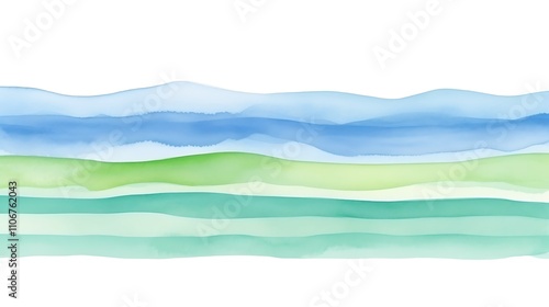 Abstract Watercolor Landscape with Blue and Green Hues