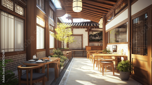 Interior of a cafe, Korean traditional-style cafe with authentic interior decor photo