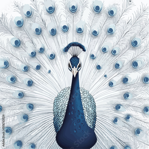 Peacock with beautiful feathers on white background. Vector illustration..eps