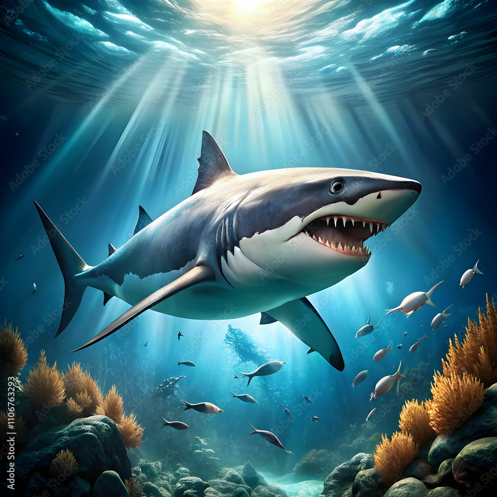 Naklejka premium dangerous shark underwater