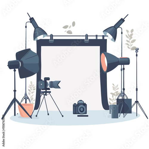 Photo studio with equipment. Vector illustration in flat style on white background..eps