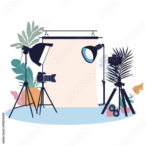 Photo studio equipment. Flat style vector illustration isolated on white background..eps