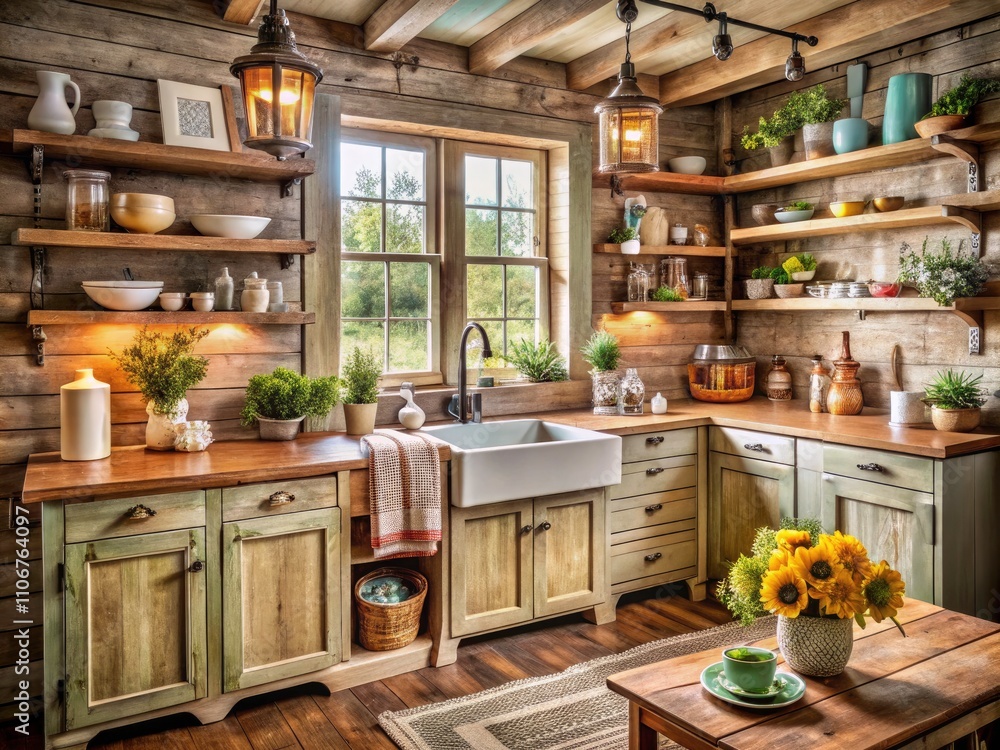 Charming Rustic Farmhouse Kitchen with Distressed Wood Cabinets and Vintage Decor Charming Rustic Farmhouse Kitchen with Distressed Wood Cabinets and Vintage Decor
