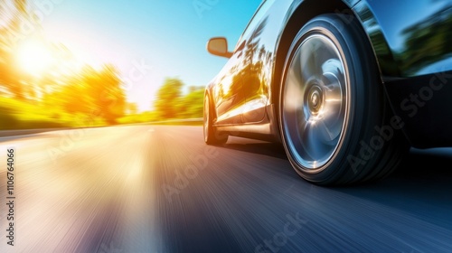 Dynamic Sports Car in Bright Sunlight on Open Highway