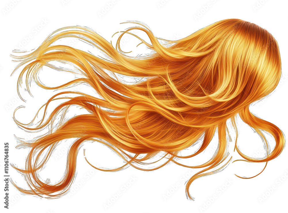 Flowing golden curls in wig form, isolated on a white background for a clean presentation. Flowing golden curls in wig form, isolated on a white background for a clean presentation.