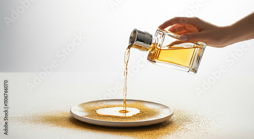 A hand pouring golden liqui...