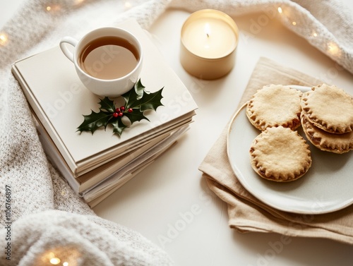 Wallpaper Mural Cozy Stir-Up Sunday Vintage Christmas Cookbooks with Tea and Mince Pies for Festive Warmth Torontodigital.ca