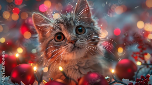 Super cute and lovely Christmas kitten