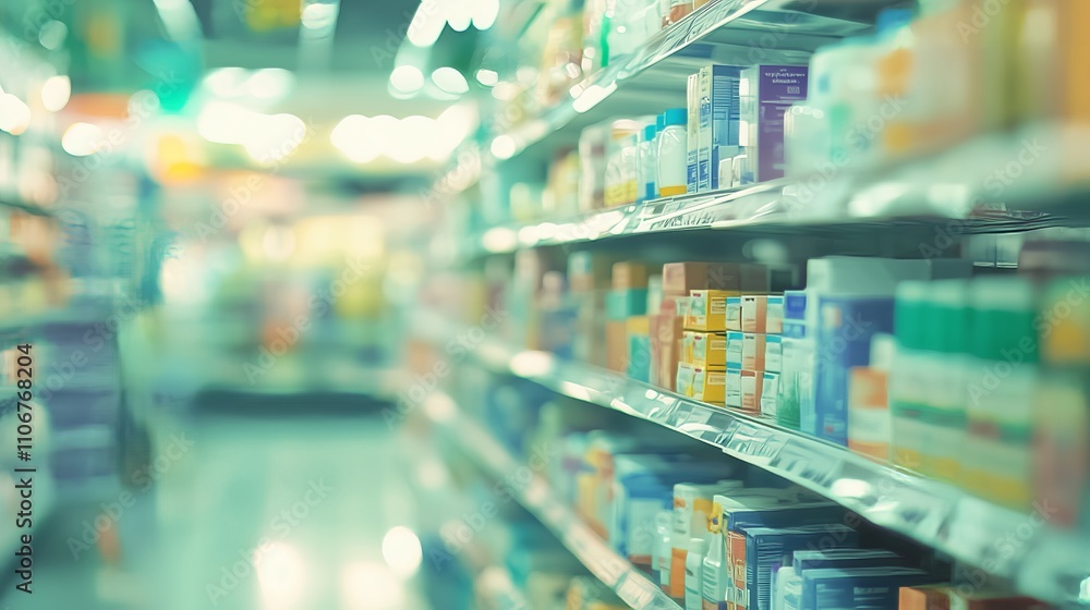 An abstract view of a vibrant pharmacy with colorful meds and a warm, bustling atmosphere. An abstract view of a vibrant pharmacy with colorful meds and a warm, bustling atmosphere.