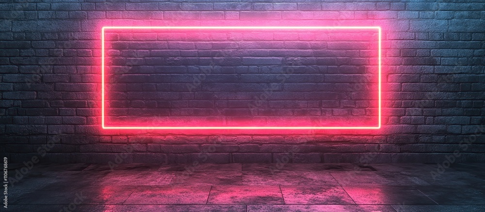 A neon-lit rectangular frame against a textured brick wall, creating a vibrant visual space. A neon-lit rectangular frame against a textured brick wall, creating a vibrant visual space.