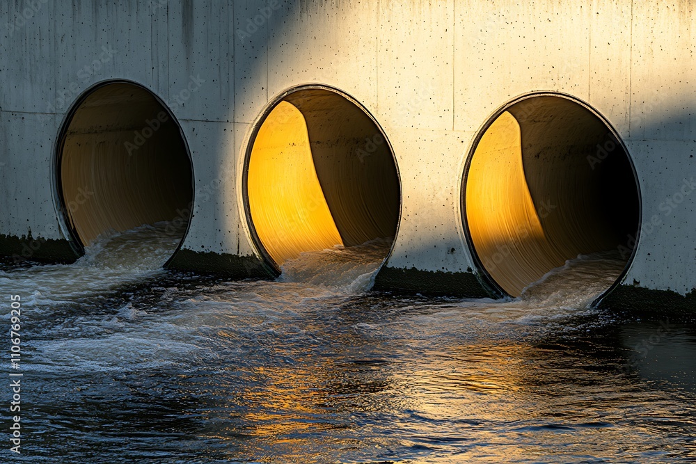 Concrete Pipes Discharging Water Into River Concrete Pipes Discharging Water Into River