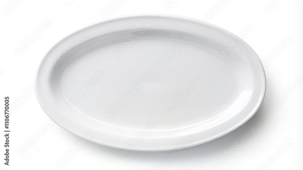 Elegant White Porcelain Plate Isolated on White Background - Top View of Oval Tableware for Modern Dining, Culinary Arts, and Minimalist Presentation Elegant White Porcelain Plate Isolated on White Background - Top View of Oval Tableware for Modern Dining, Culinary Arts, and Minimalist Presentation