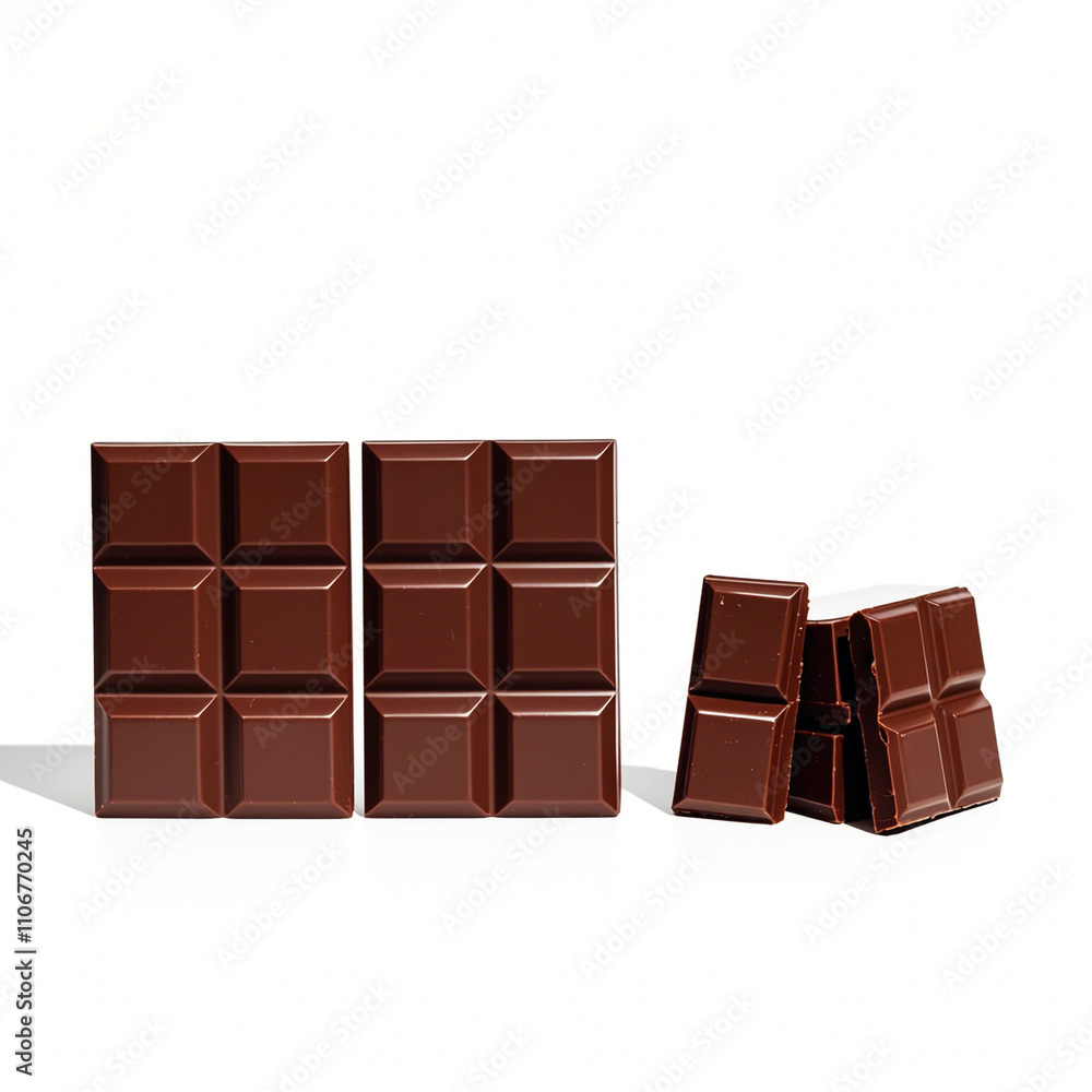 Big chocolate and small ones are each split into three parts isolated on white background Big chocolate and small ones are each split into three parts isolated on white background