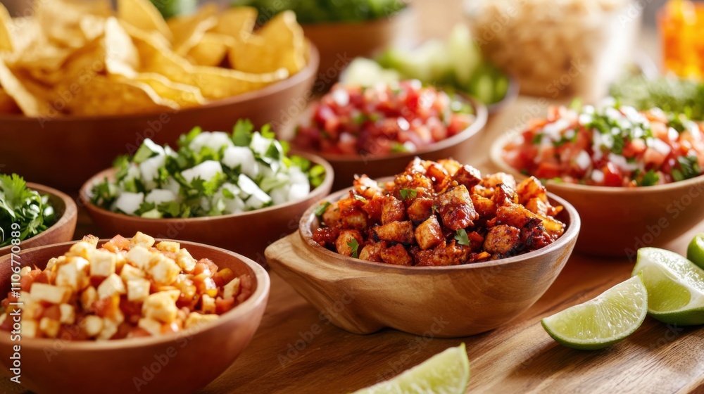 A tempting taco bowl station with choices like spicy pork, grilled shrimp, and chipotle tofu A tempting taco bowl station with choices like spicy pork, grilled shrimp, and chipotle tofu