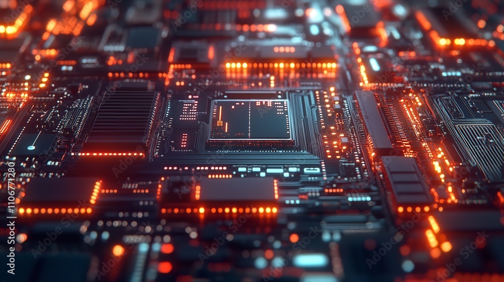 3D Illustration of a Glowing Circuit Board 3D Illustration of a Glowing Circuit Board