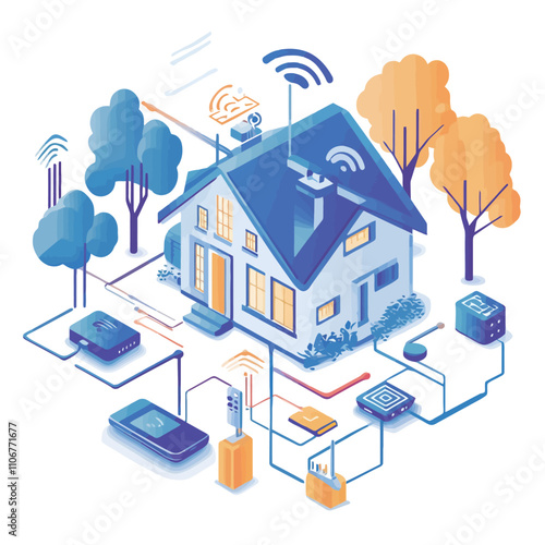 Smart home isometric concept. Smart house with wireless connection. Vector illustration.eps