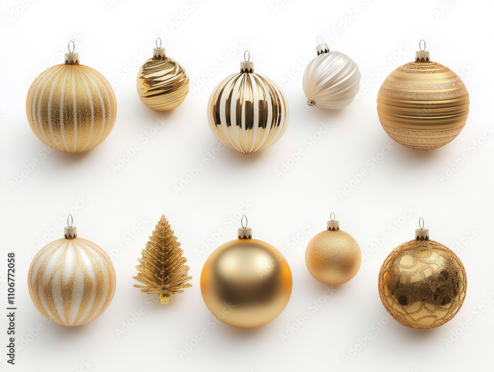 Merry Christmas Ornament 3d set Gold Isolate Merry Christmas Ornament 3d set Gold Isolate