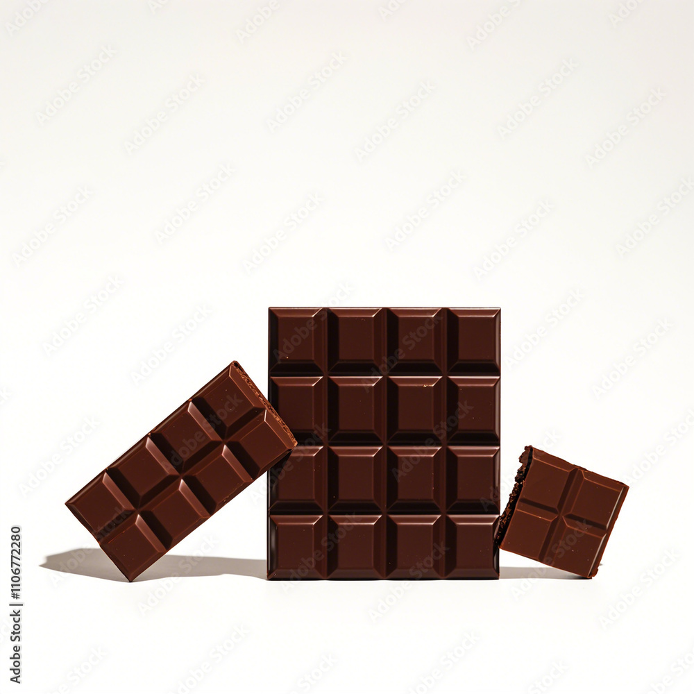 Big chocolate and small ones are each split into three parts isolated on white background Big chocolate and small ones are each split into three parts isolated on white background