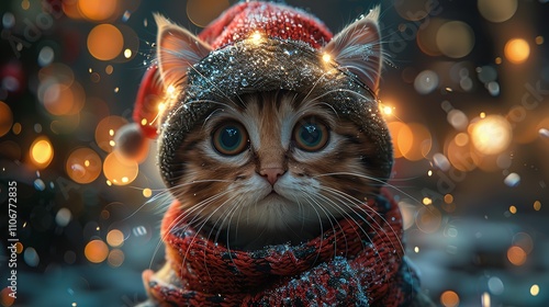 Super cute and lovely Christmas kitten