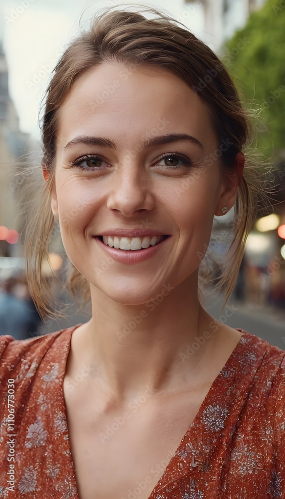 Portrait of beautiful woman in city background Portrait of beautiful woman in city background