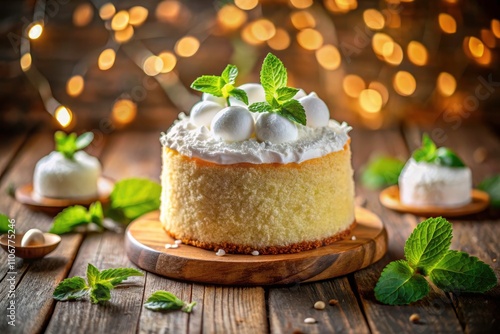 Wallpaper Mural Light and Airy Coconut Chiffon Cake with Coconut Cream - A Delightful Dessert with Bokeh Effect, Perfect for Celebrations, Parties, and Sweet Moments Torontodigital.ca