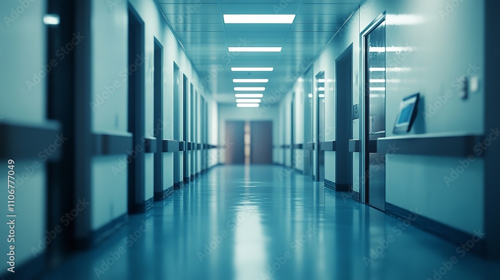 Fototapeta premium Blurred interior of hospital - abstract medical background.